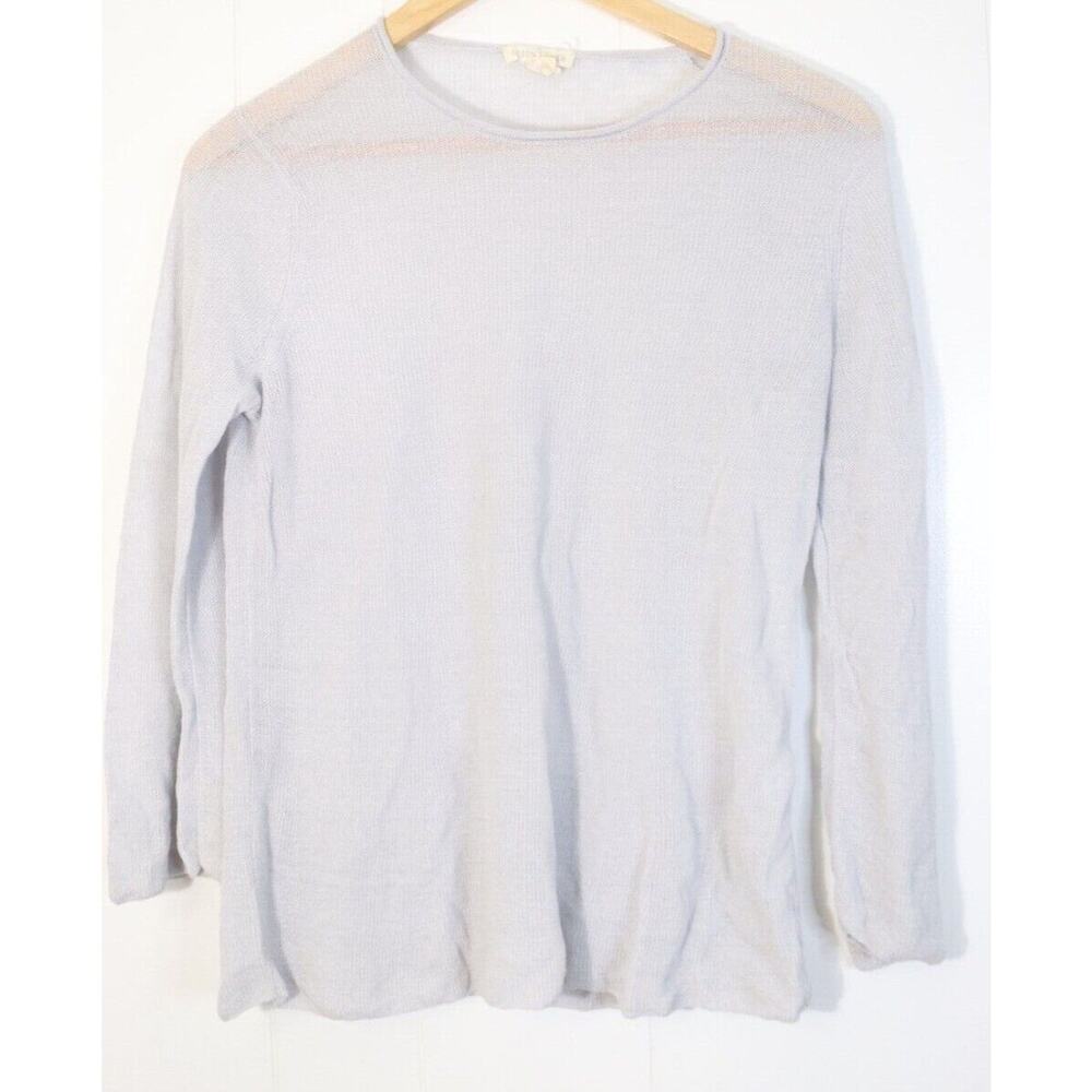 Eileen Fisher Mesh Top Grey Size Small Long Sleeves Sheer Linen Nylon (56)